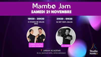 Mambo Jam (Novembre) - 2h de stages salsa porto On2 (Rayan & Karine) + soirée 100% salsa (DJ Zazou)