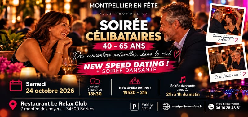 New Speed Dating 40-65 ans + Soirée célibataires dansante