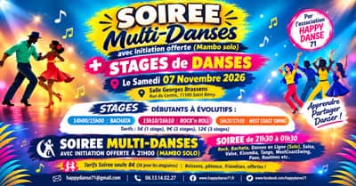 SOIREE MultiDanses + 3 STAGES , par l'association "HAPPY DANSE 71"