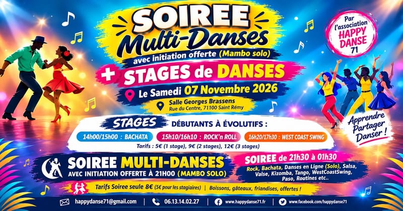 SOIREE MultiDanses + 3 STAGES , par l'association "HAPPY DANSE 71"